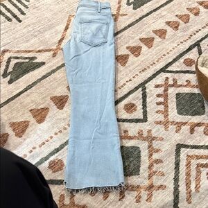 MOTHER Light Blue Flare Jeans with Frayed Hem